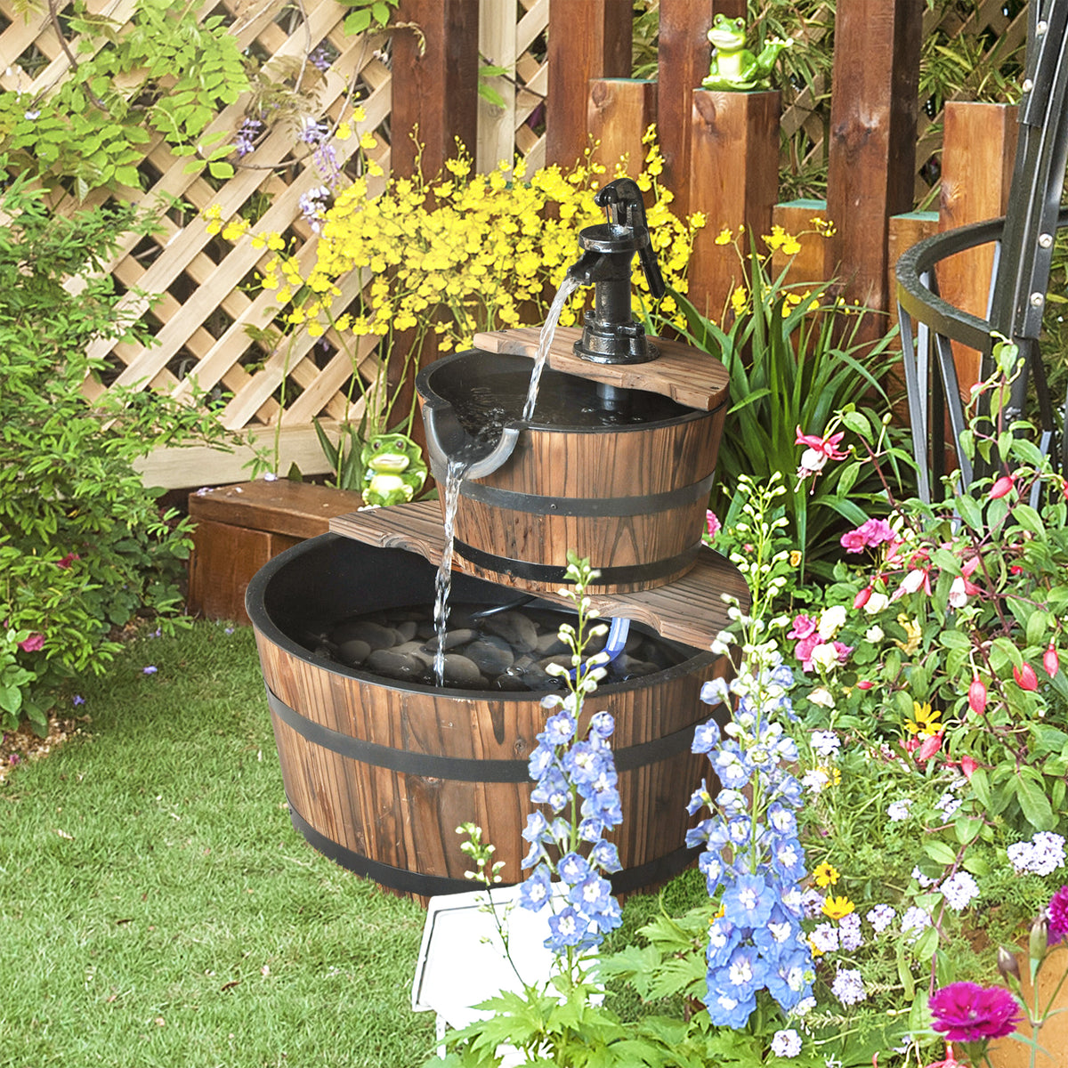 Fuente De Agua Outsunny Madera De Abeto, Plástico Madera Natural 44.5x44.5x58.5 Cm_1