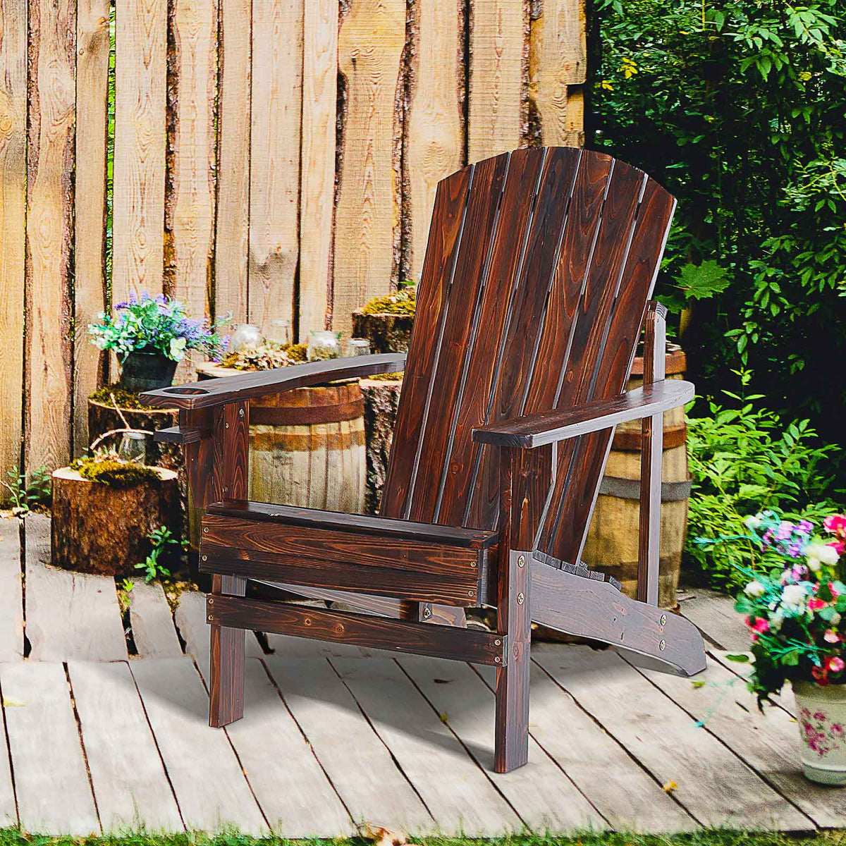 Silla Adirondack De Madera Para Jardín Outsunny 72,5x97x93 Cm Marrón_1