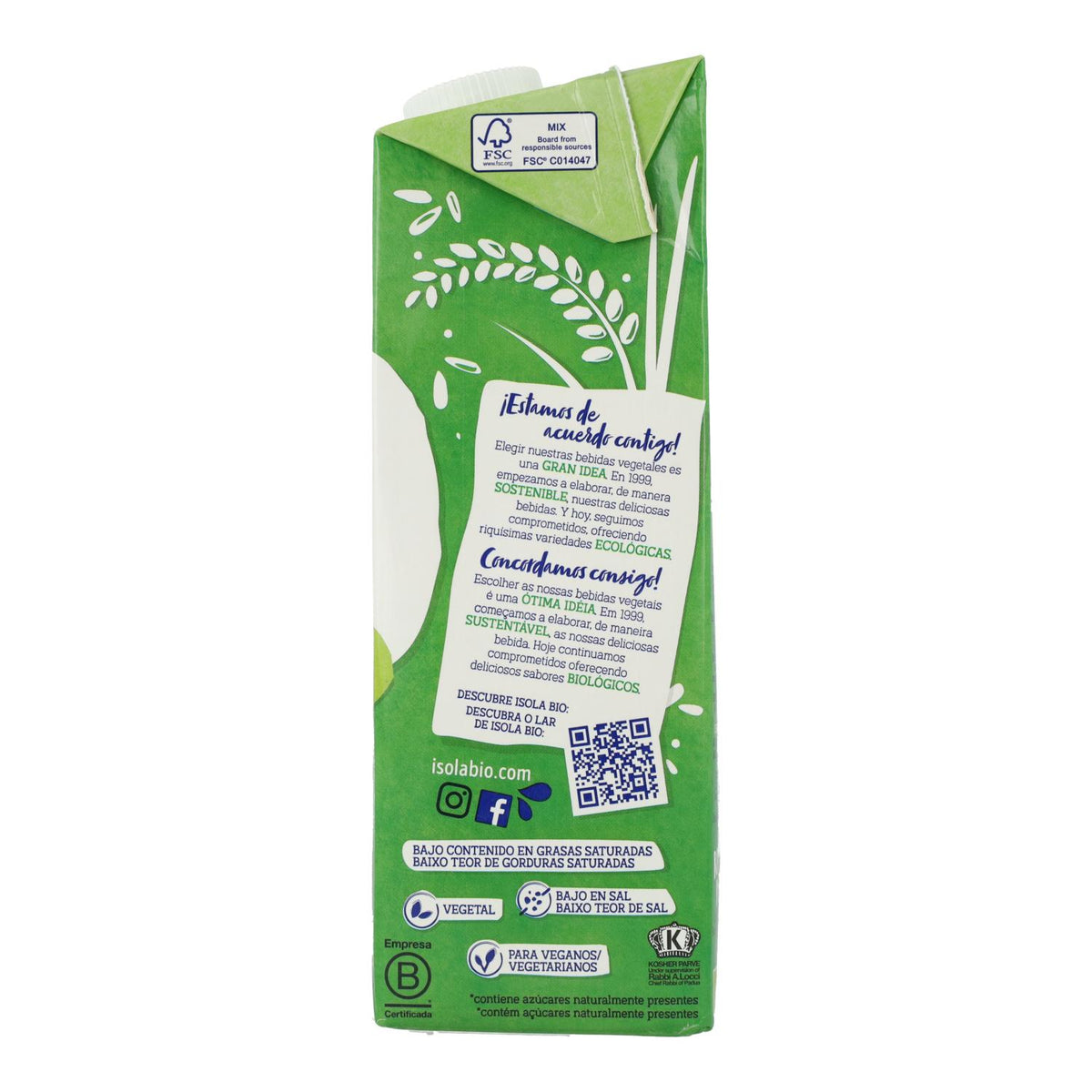 Bebida BIO Arroz y Avellana, Isola Bio, 1 L