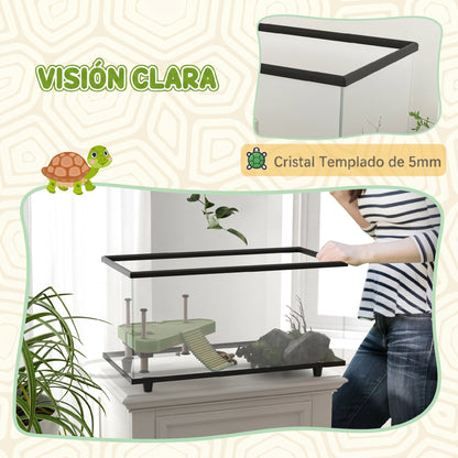 Acuario Para Tortugas Pawhut Vidrio Templado, Pp Transparente 60x30x32 Cm_5