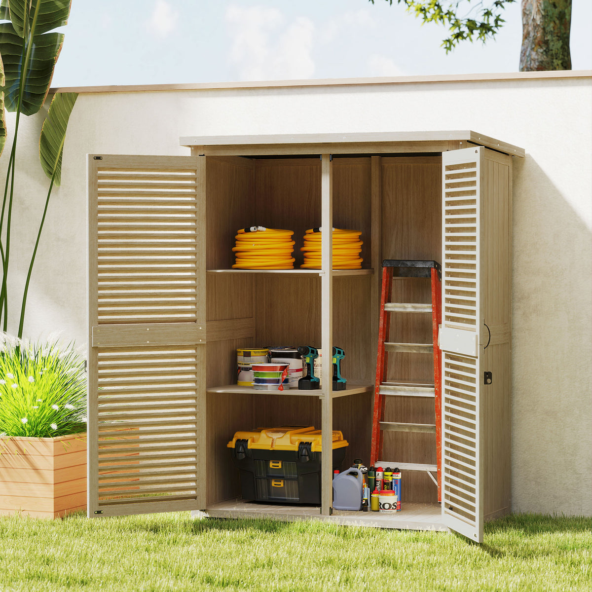 Cobertizo De Madera Outsunny Madera De Abeto Madera Natural 127x65x168 Cm_3