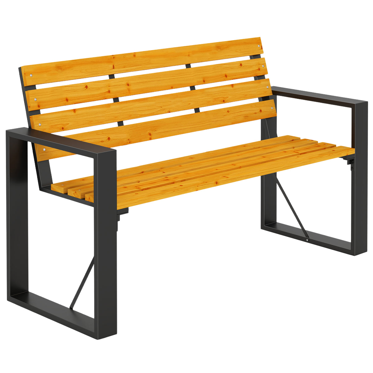 Banco De Jardín Outsunny Acero, Madera De Abeto Madera Natural 136x54x82 Cm_0