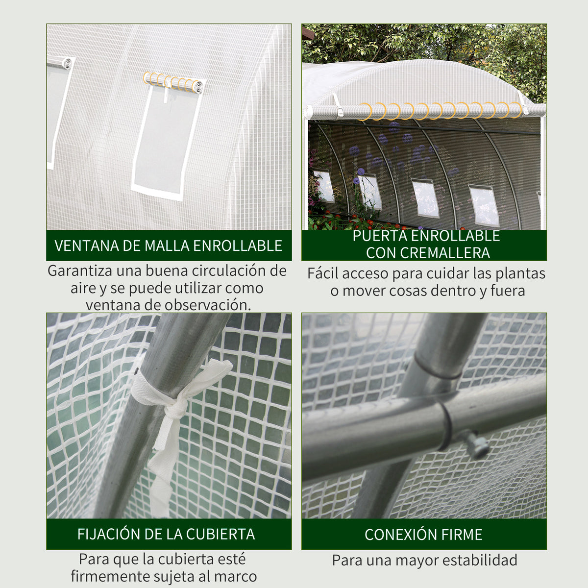 Invernadero De Túnel Con 12 Ventanas Y Puerta Outsunny 6x3x2 M Blanco_5