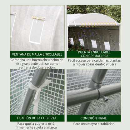 Invernadero De Túnel Con 12 Ventanas Y Puerta Outsunny 6x3x2 M Blanco_5