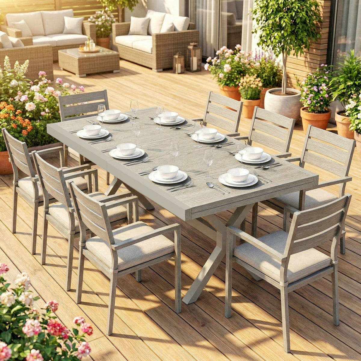 Mesa Jardín Extensible Outsunny Aluminio, Acero Gris Claro 214x85x73 Cm_4