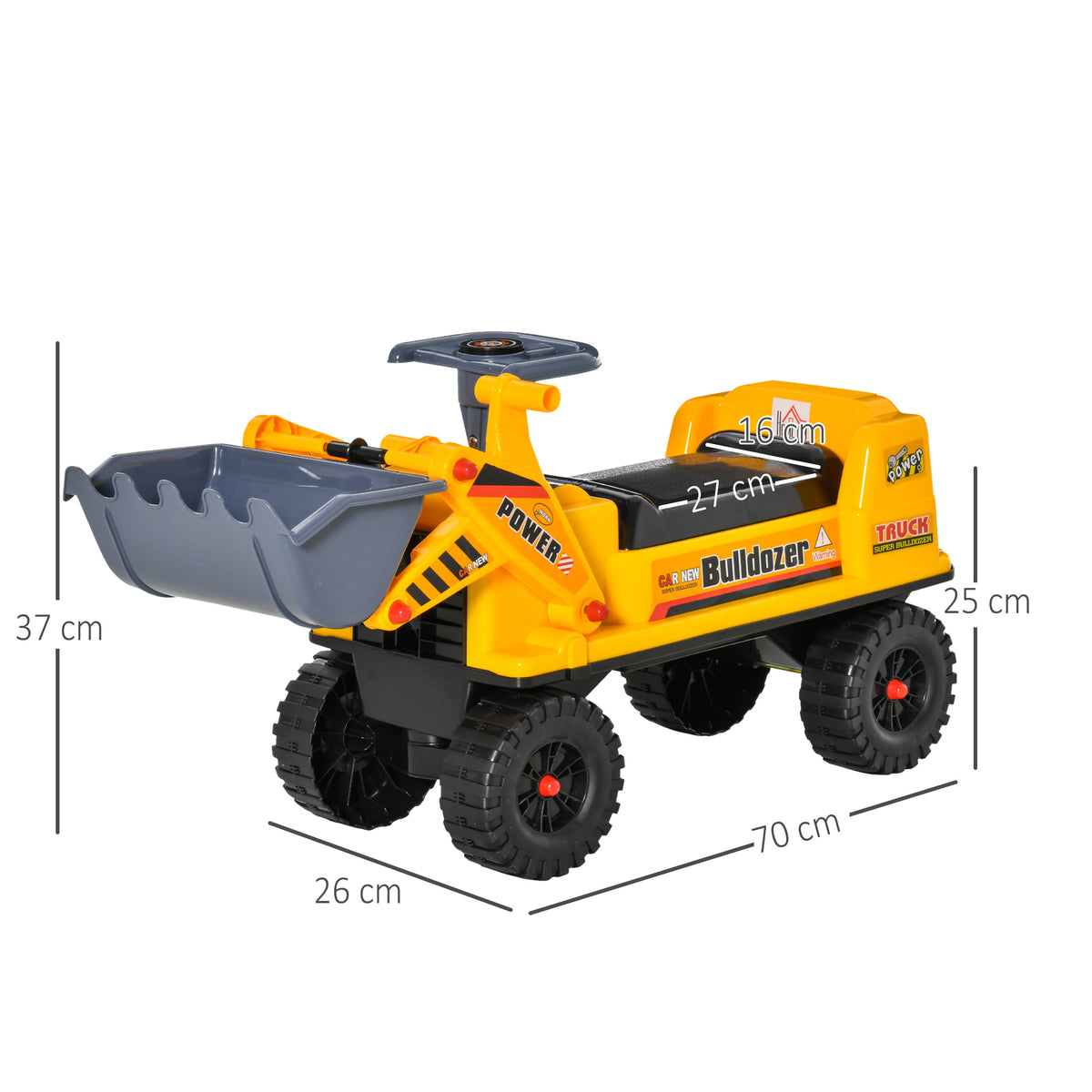 Tractor Para Niños Con Pala Excavadora Homcom 70x26x37 Cm Amarillo_2