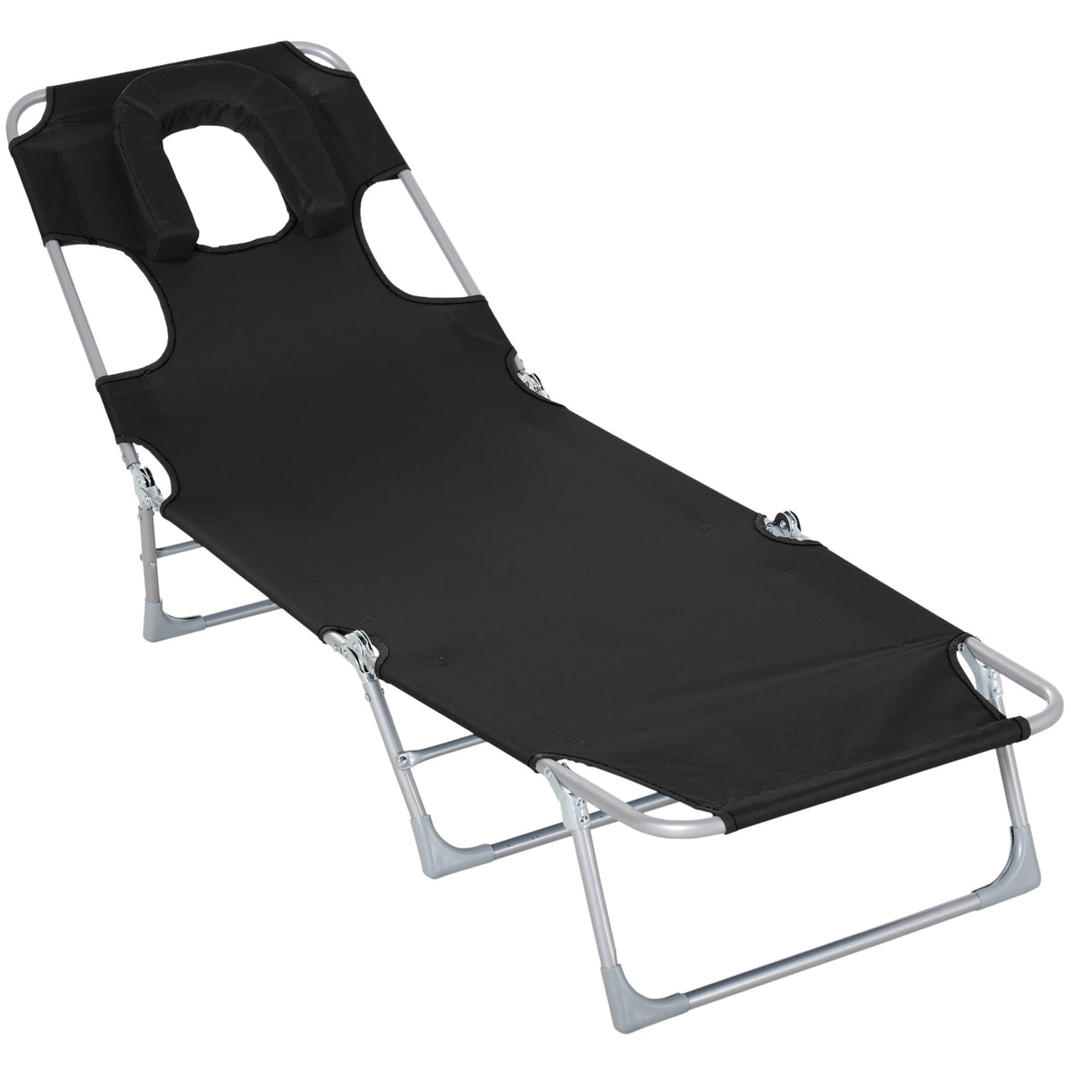 Tumbona Plegable Reclinable De Jardín Outsunny 182x56x24,5 Cm Negro_0