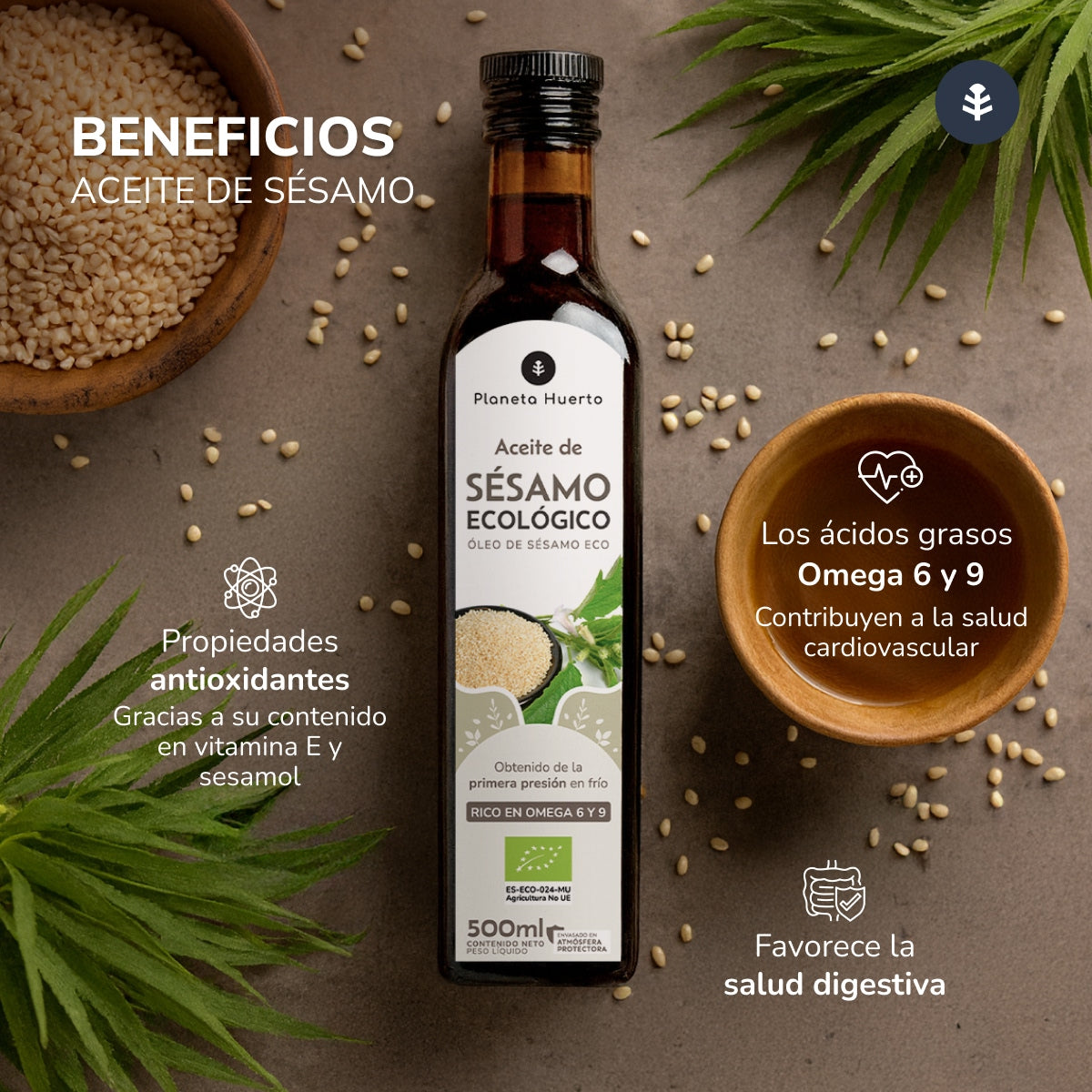 Aceite de Sésamo prensado en frío ECO Planeta Huerto 500 ml
