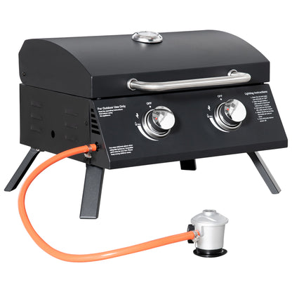 Barbacoa De Mesa Gas Plegable 2 Quemadores Outsunny 55x46,5x41cm Negro_0
