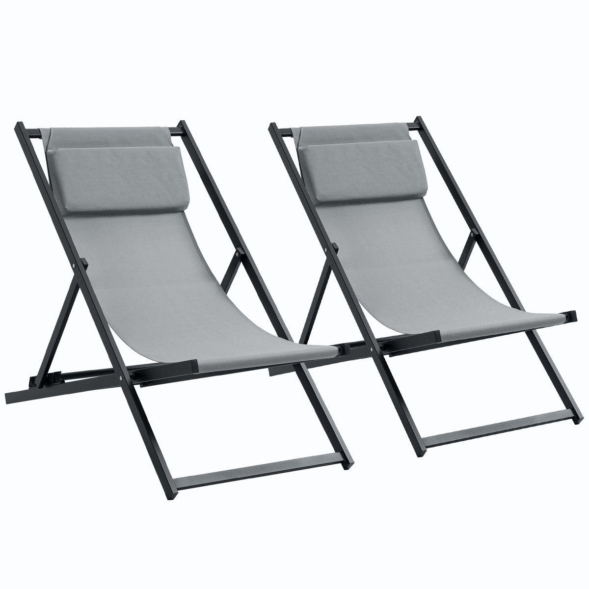 2 Tumbonas Plegables Outsunny Aluminio, Texteline Gris Oscuro 58x96,5x91,5 Cm_0
