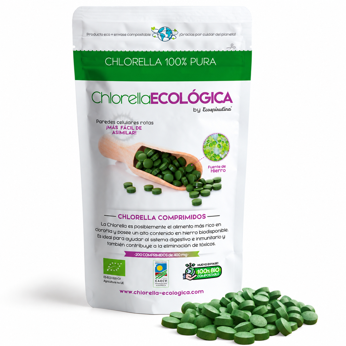 Chlorella Ecológica De Pared Celular Rota Ecospirulina 200 Comprimidos_0