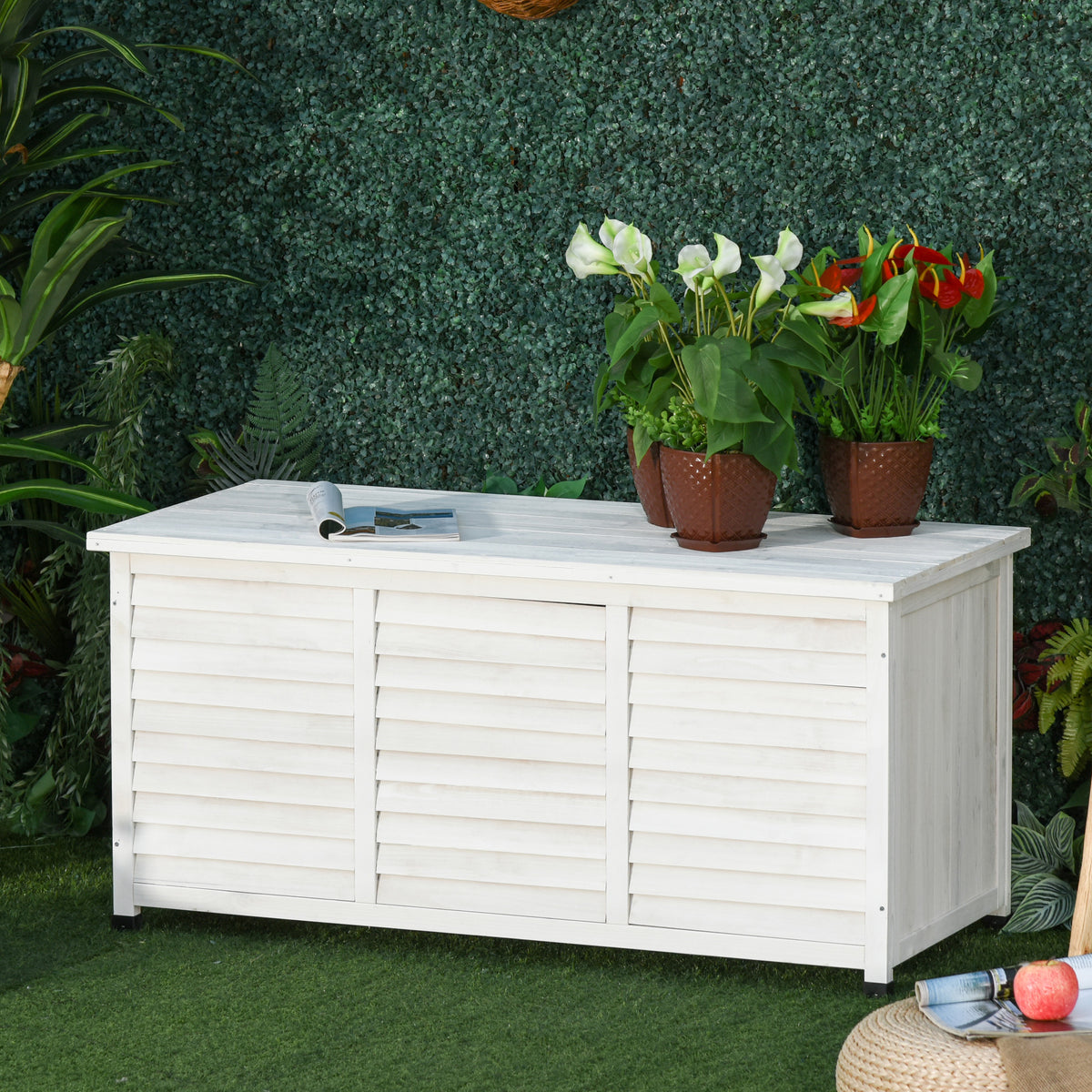 Baúl De Madera Outsunny Blanco 127x56x60 Cm Madera De Abeto_1