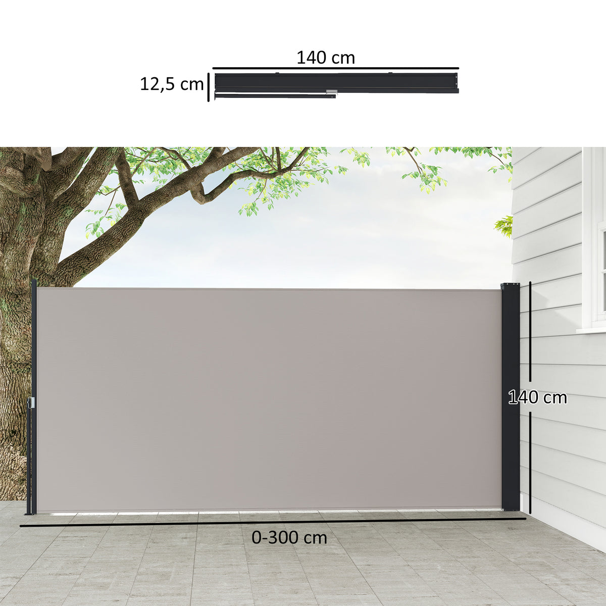 Toldo Lateral Retráctil Outsunny Poliéster, Aluminio Gris Claro 300x3.5x140 Cm_2