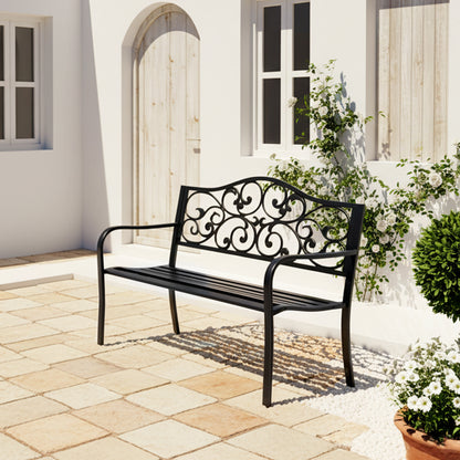 Banco De Jardín Outsunny Acero Negro 127x60x89 Cm_1