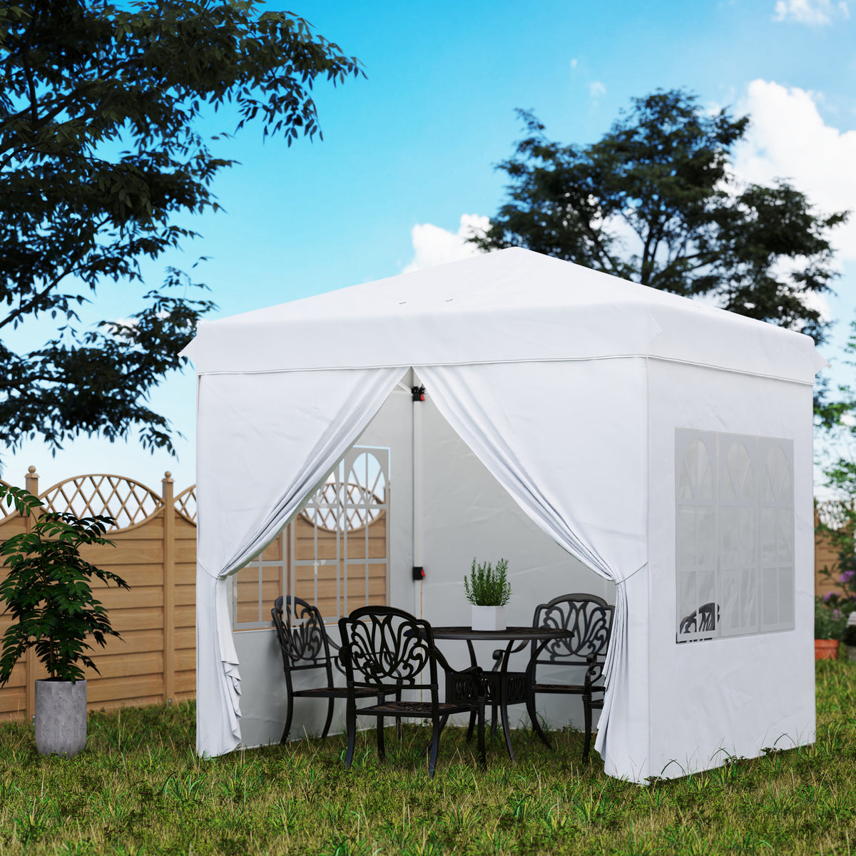 Carpa Plegable Outsunny Metal, Tela Oxford Blanco 248x248x270 Cm_1