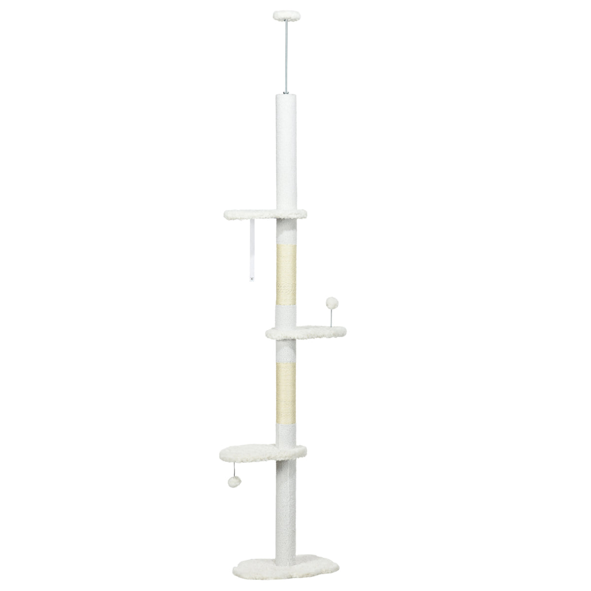 Árbol Rascador Para Gatos De Suelo A Techo Ajustable 48x32x225-255 Cm Blanco_1