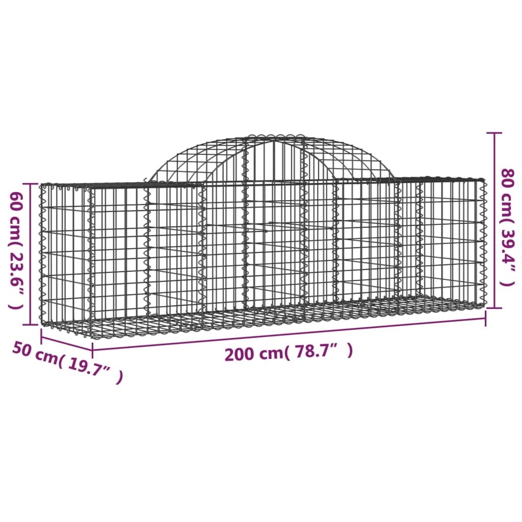 Cestas De Gaviones 11 Uds Forma De Arco Hierro 200x50x60/80 Cm_5