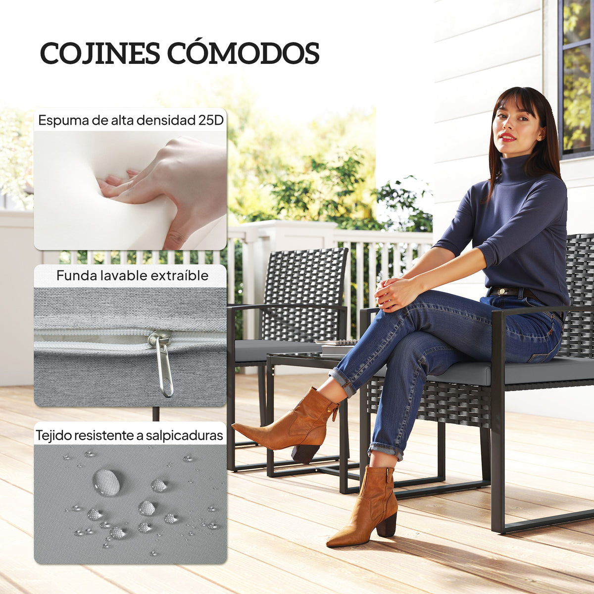 Conjunto De Jardín Outsunny Acero, Pe Gris Claro 58x55x76 Cm_5