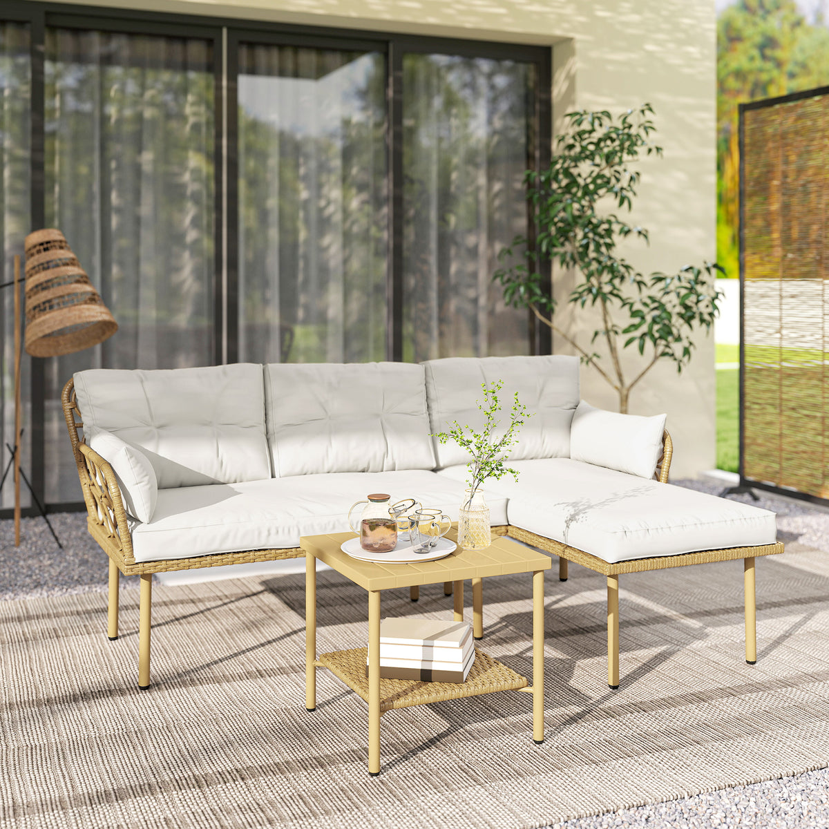 Muebles De Jardín Outsunny Acero, Pe Crema 190x130x80 Cm_1