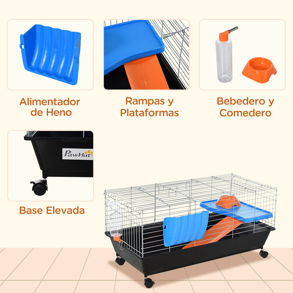Jaula Para Roedores Pequeños Con Ruedas Pawhut 89x44x43 Cm Negro_5