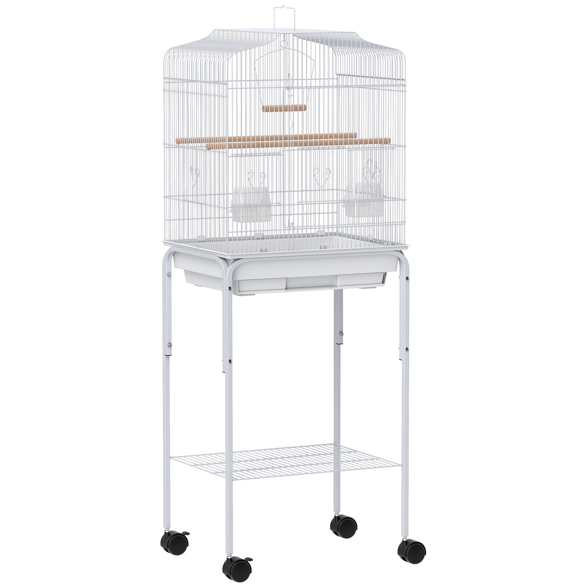 Jaula Para Pájaros Pawhut Acero, Madera Blanco 46.5x36x124 Cm_0