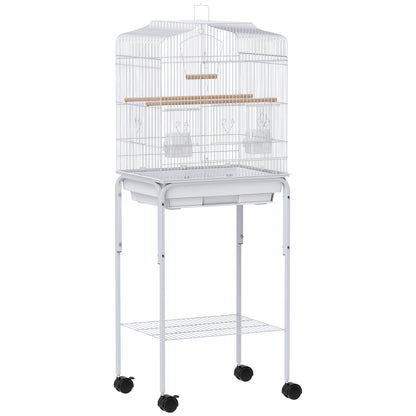 Jaula Para Pájaros Pawhut Acero, Madera Blanco 46.5x36x124 Cm_0