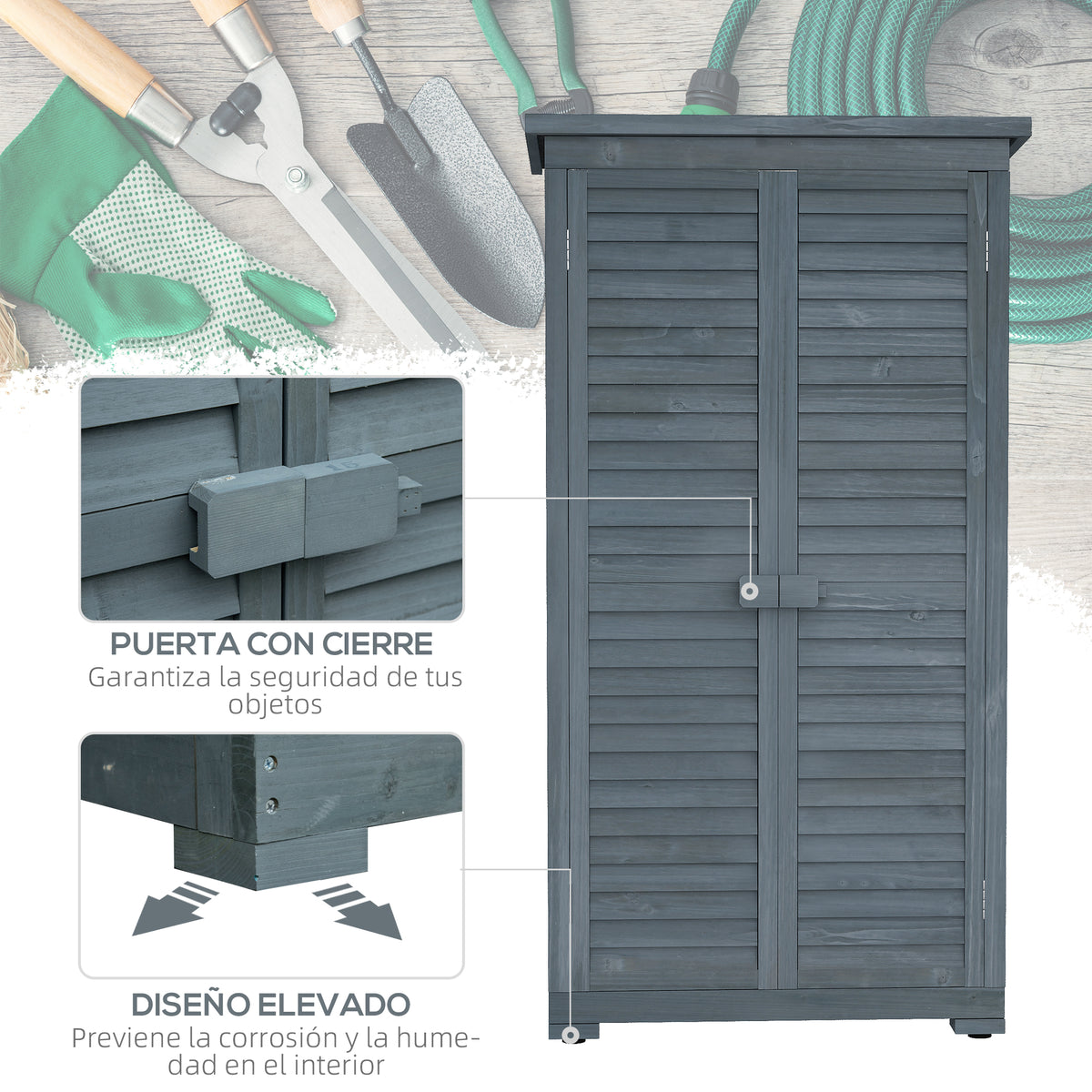 Cobertizo De Madera Outsunny Madera De Abeto Gris 87x46.5x160 Cm_5