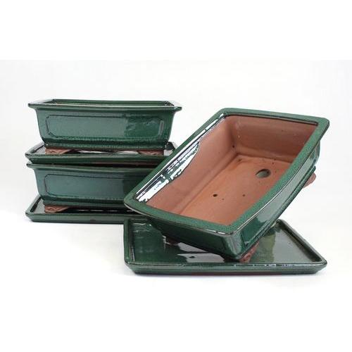 Tiesto bonsáis rectangular 25 cm con plato verde
