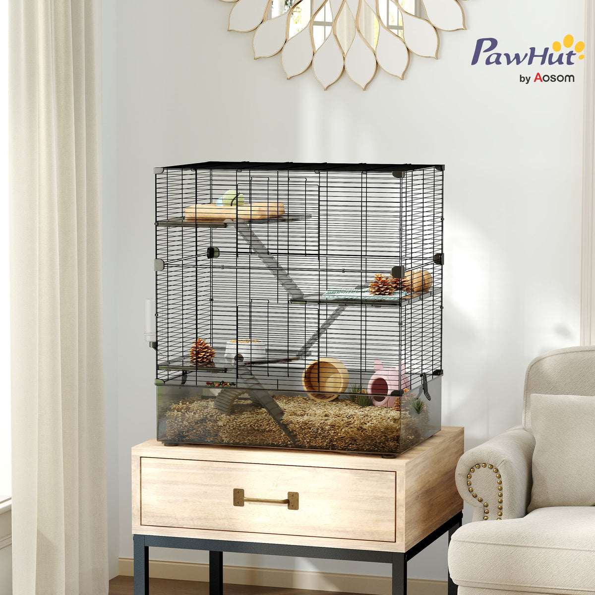 Jaula Para Animales Pawhut Acero, Pet Negro 73x47x80 Cm D51-490v00bk_1