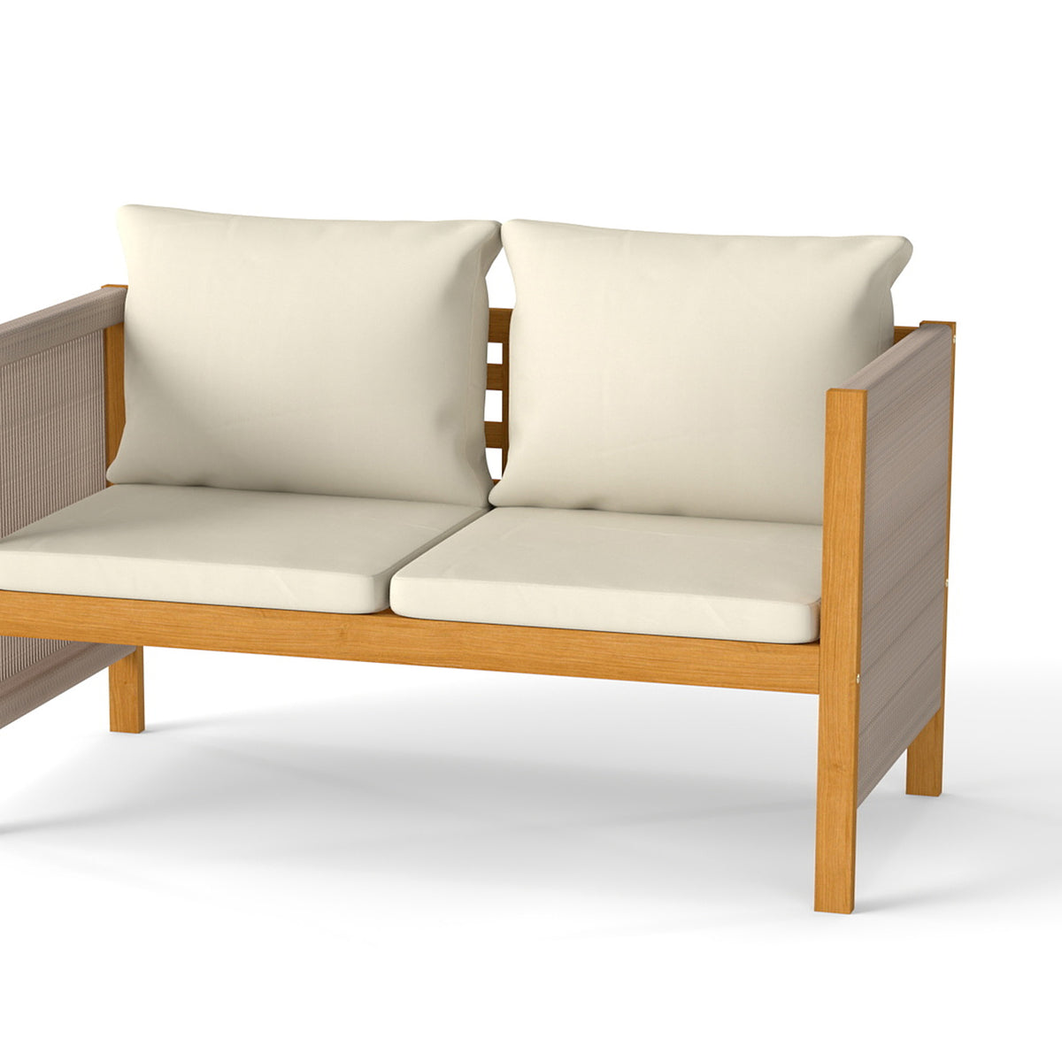 Conjunto De Jardín Outsunny Madera De Acacia, Cuerda De Pp Beige 120x60x64 Cm_3