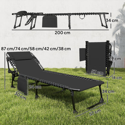Tumbonas Plegables Outsunny Acero, Textilene Negro 200x57x38 Cm_2