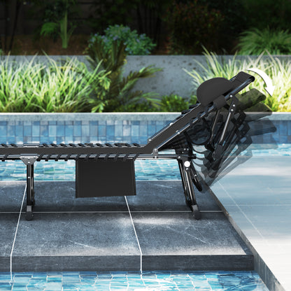 Tumbonas Plegables Outsunny Acero, Textilene Negro 200x57x38 Cm_3