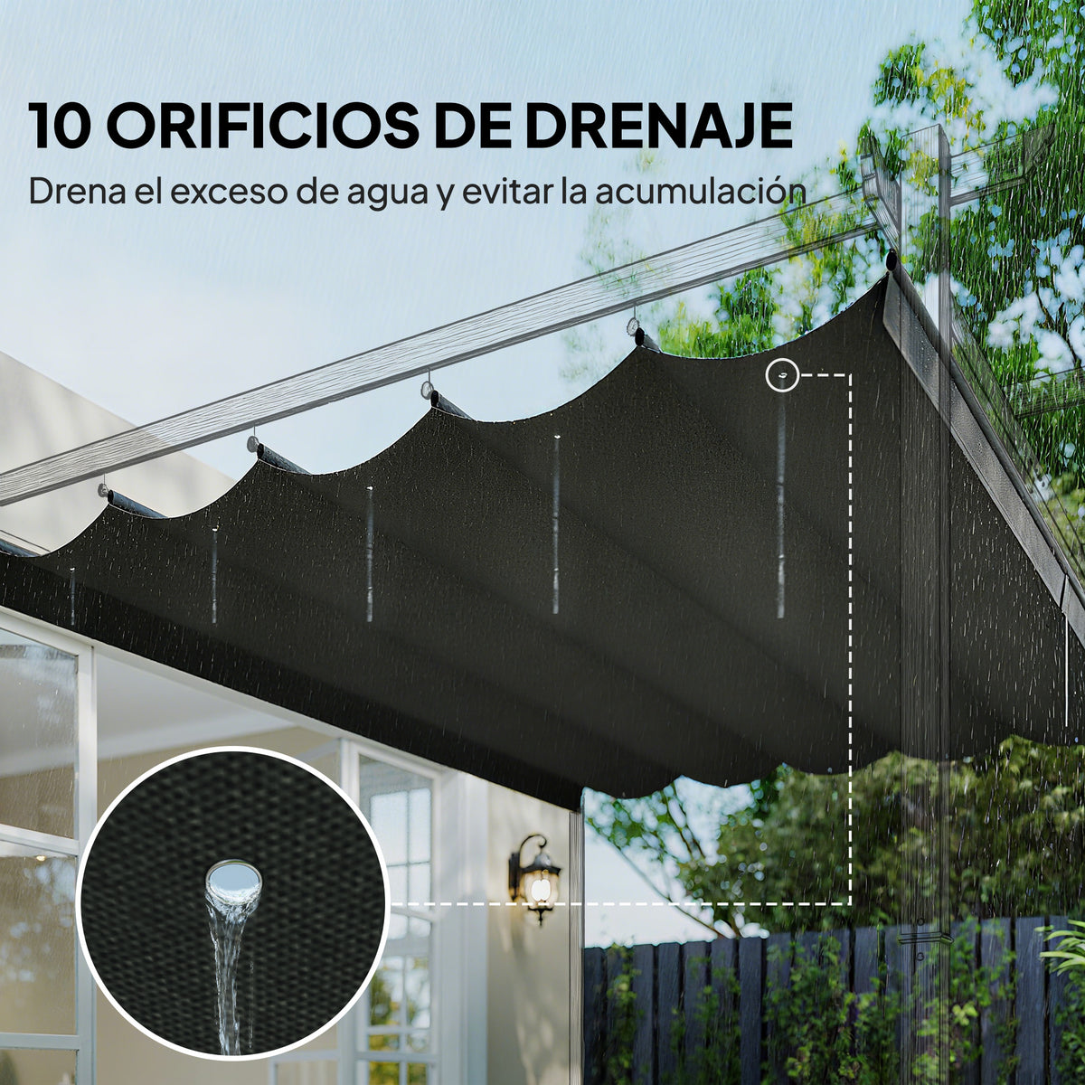 Cubierta Para Pérgola Outsunny Tela Poliéster Gris Oscuro 250x255x6 Cm_5