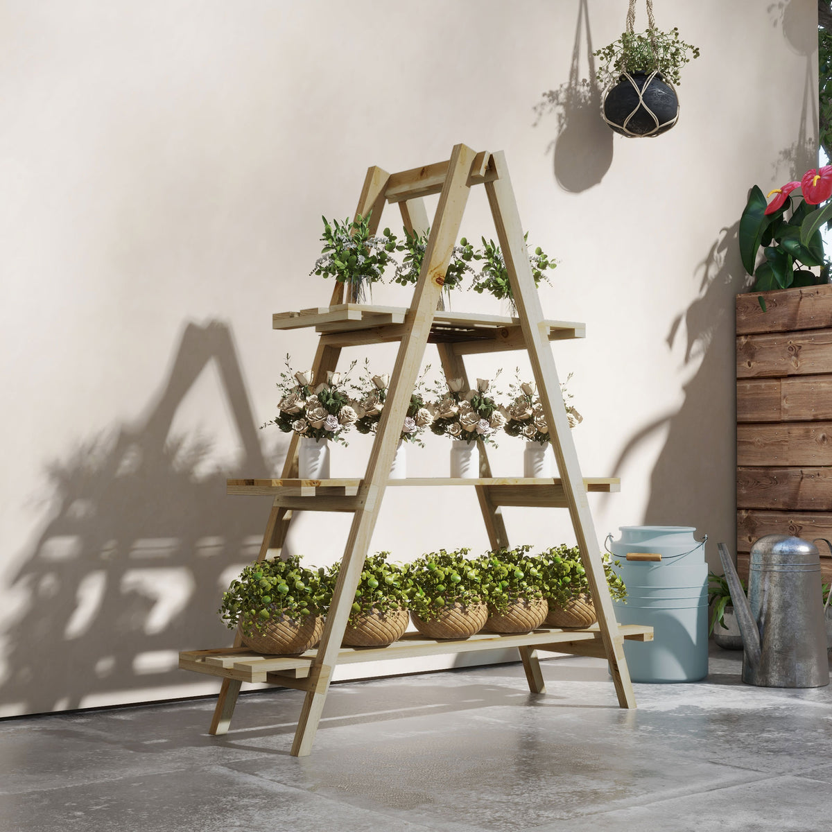 Estantería Para Plantas Outsunny Madera De Abeto Madera Natural 100x36x112 Cm_1