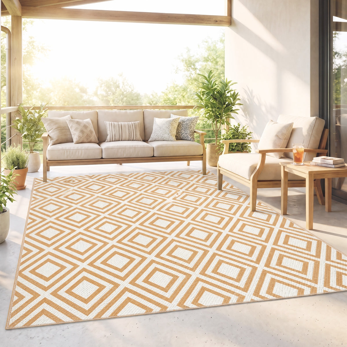 Alfombra De Exterior Reversible De Plástico Outsunny 182x274 Cm Marrón_4