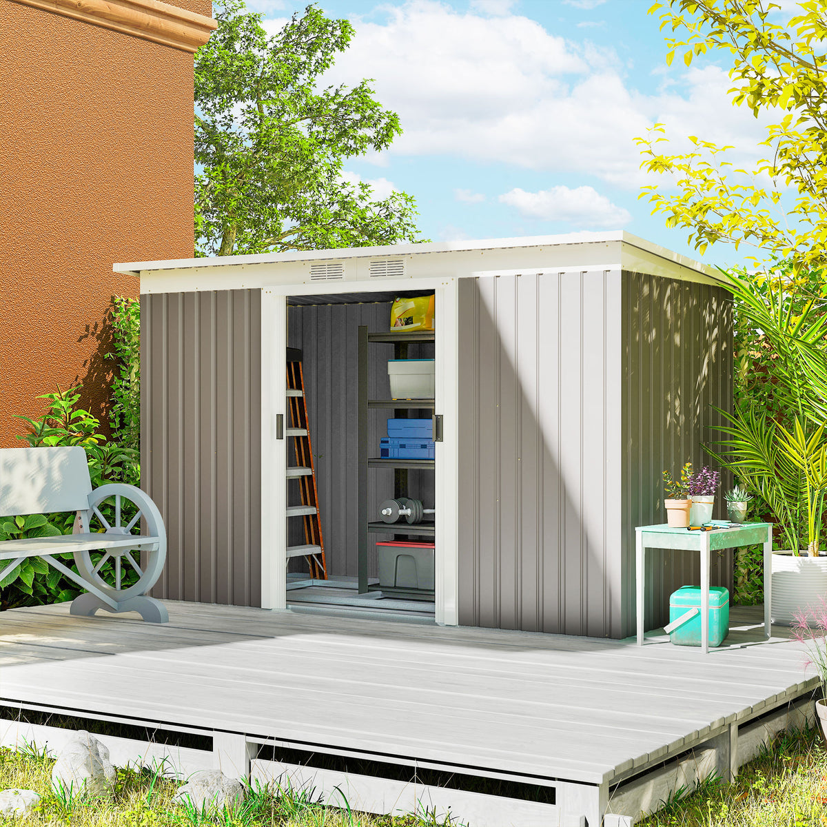 Cobertizo De Jardín Outsunny Acero Galvanizado Gris Claro 280x130x172 Cm_1