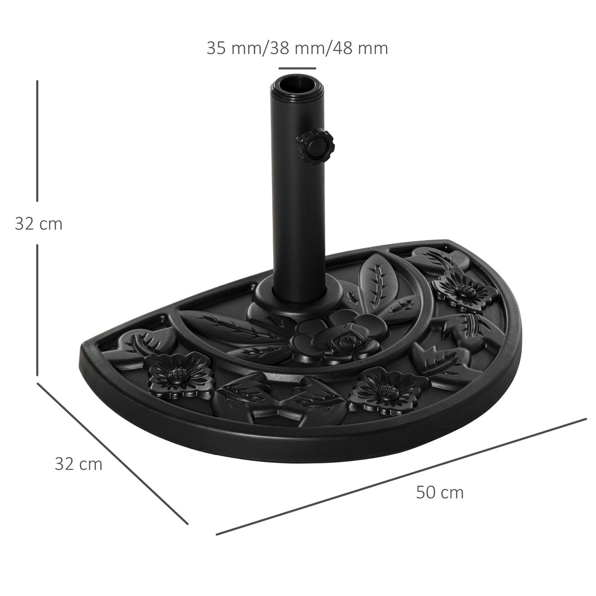Base De Sombrilla Semicircular Peso 9 Kg Outsunny 50x32x32 Cm Negro_2