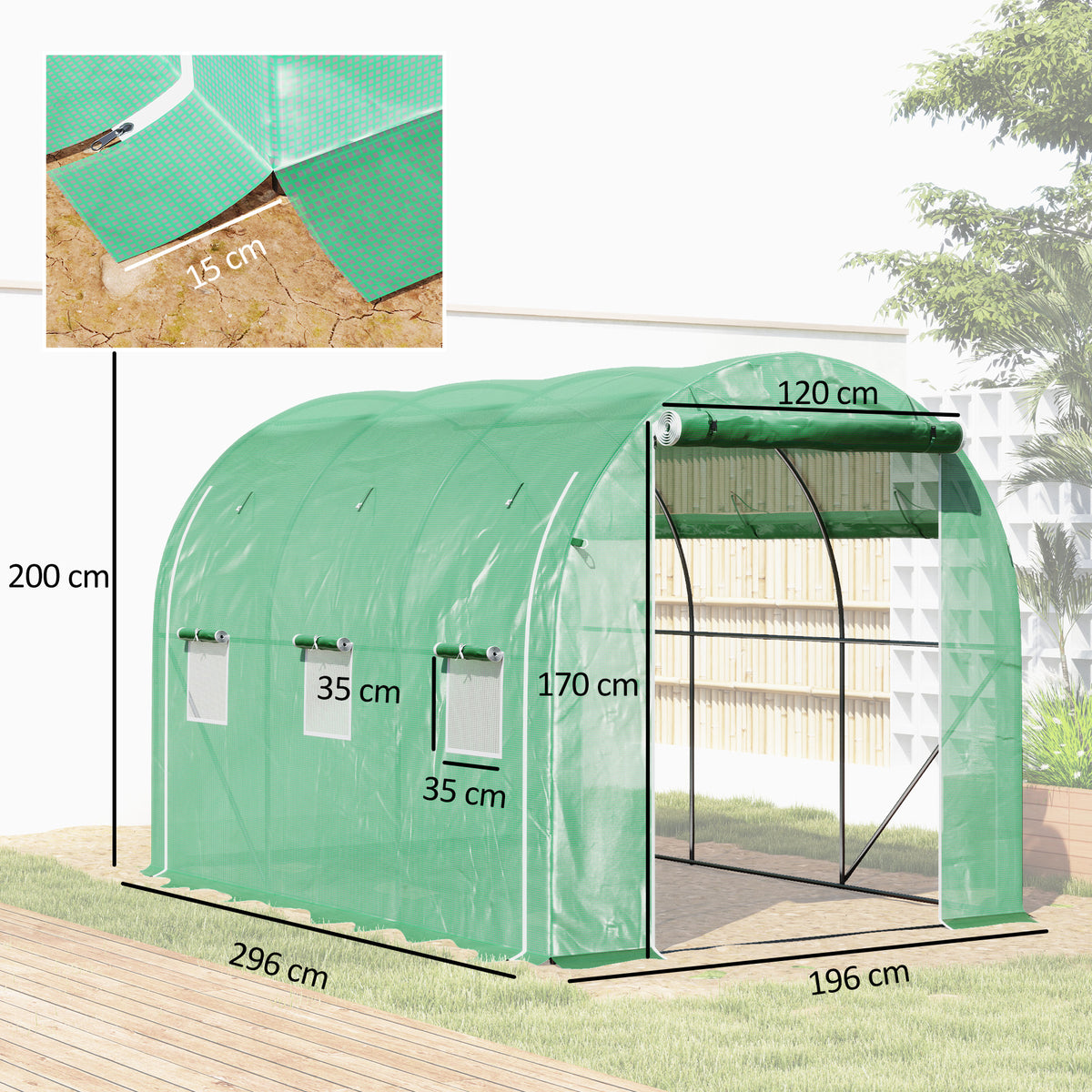 Invernadero De Túnel Outsunny Acero Galvanizado, Pe Verde 296x196x200 Cm 84h-009v01gn_2