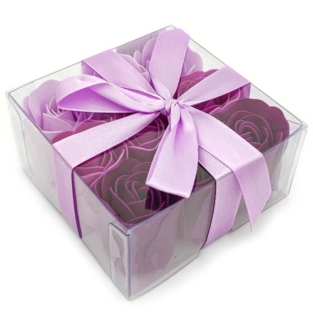 Pack 20 Cajas 9 Rosas De Jabón (lila) - Flores Con Pétalos De Jabón Perfumados - Regalo Original Para Días Especiales_0