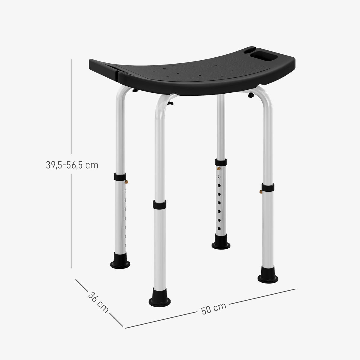 Taburete De Ducha Homcom Aleación De Aluminio, Hdpe Negro 50x36x56.5 Cm 713-165v00bk_2