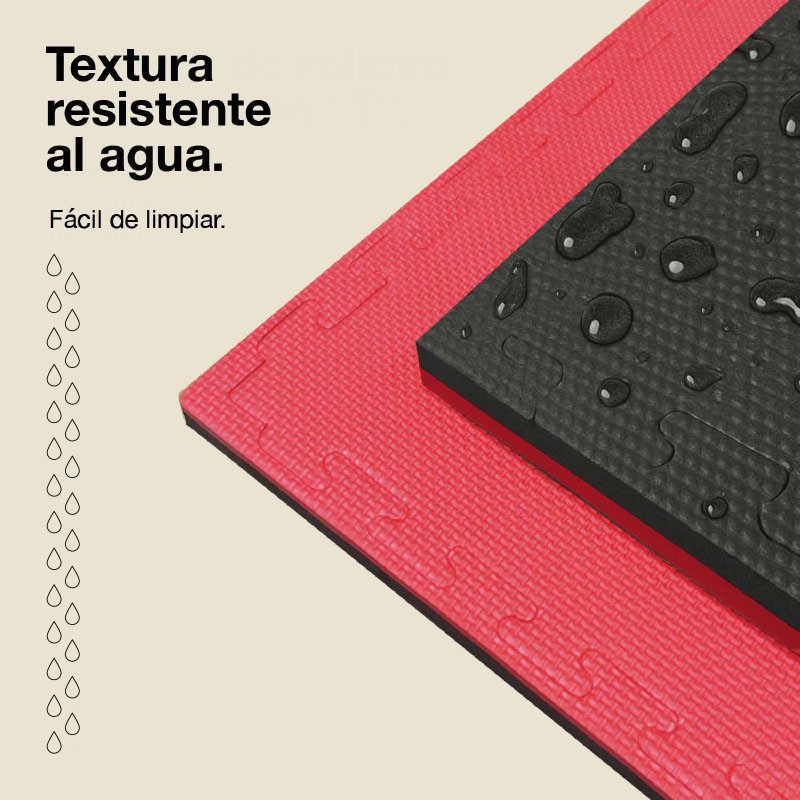 Tatami Puzzle 2,5cm 100x100cm, Pack 4 Unidades – Superficie T Negro/rojo Jowy_4