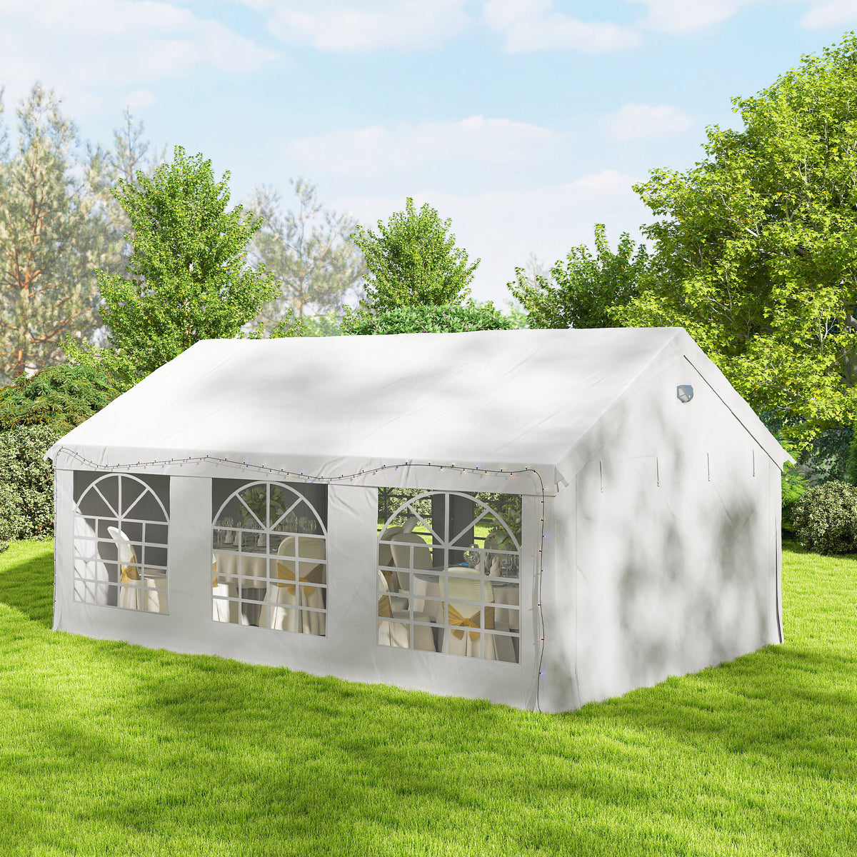 Carpa Para Fiesta Outsunny Acero Galvanizado, Tela De Pe Blanco 598x394x302 Cm_4
