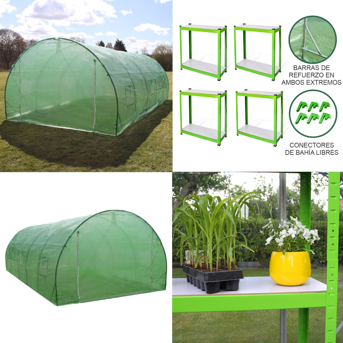 Invernadero Politúnel Con Estantería Galvanizada De Jardín Carpa De Cultivo 25mm 6m X 3m_1