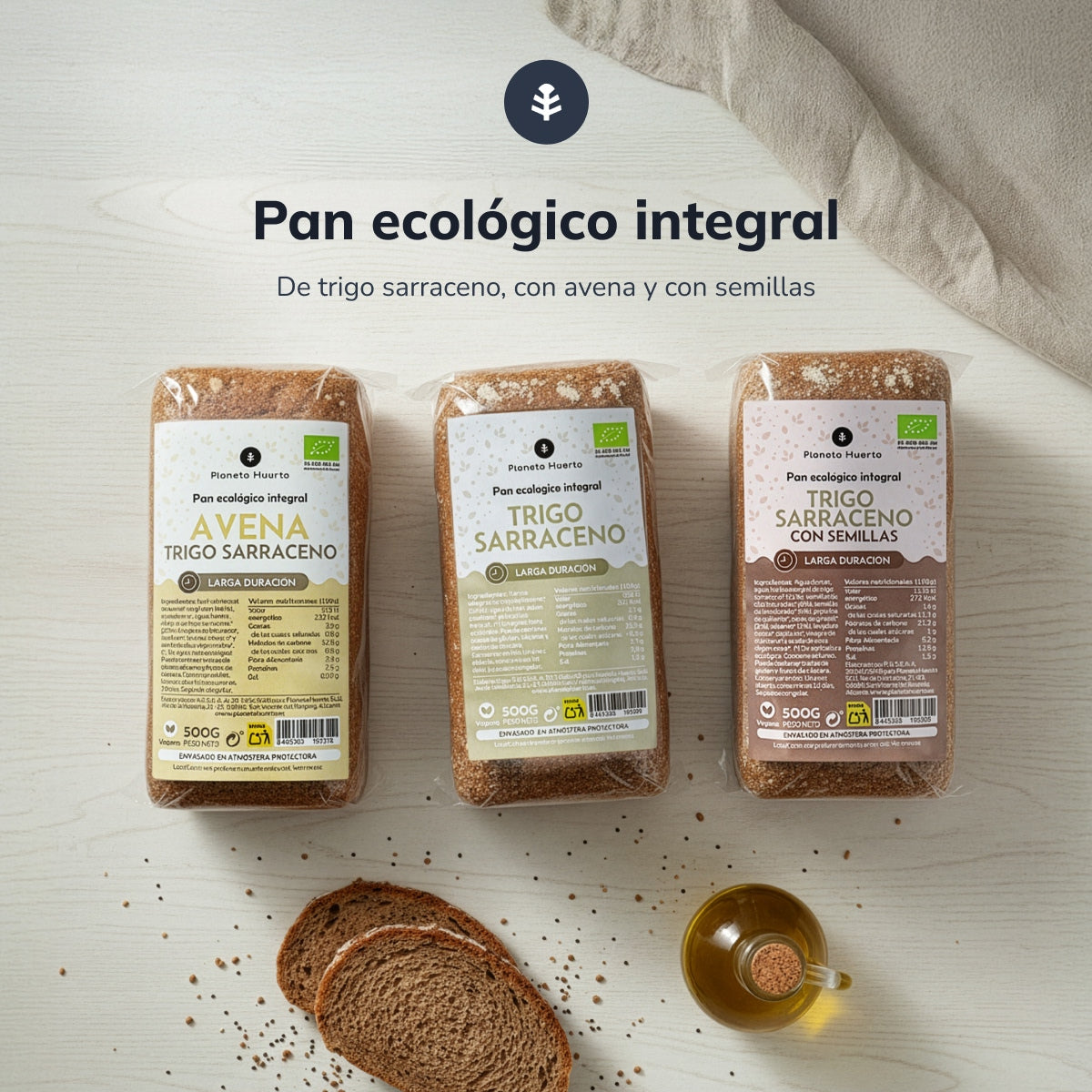 Pan integral de avena y trigo sarraceno ECO Planeta Huerto 500 g