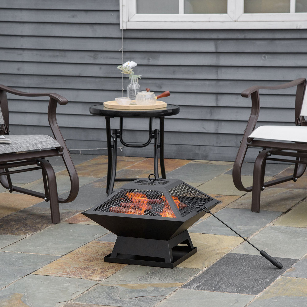 Brasero Exterior Outsunny Acero Negro 45x45x34 Cm_1