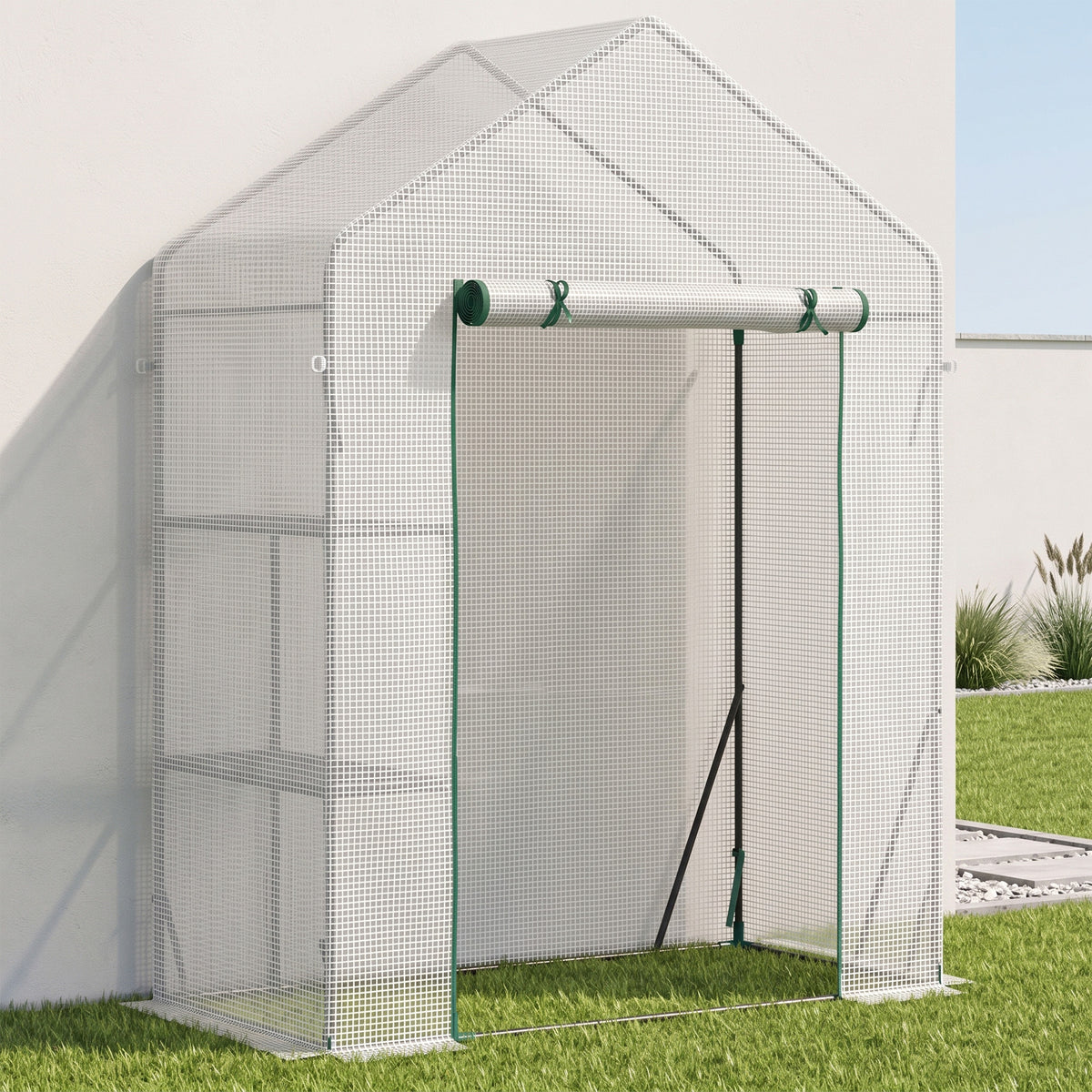 Invernadero De Jardín Con 2 Estantes Outsunny 143x73x195 Cm Blanco_1