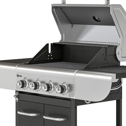 Barbacoa De Gas Outsunny Acero Inoxidable, Metal Negro 129x55x117 Cm_3