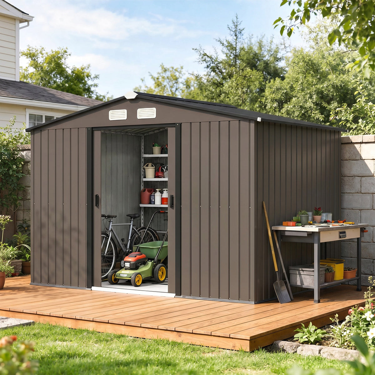 Cobertizo De Jardín Outsunny Acero Galvanizado Marrón 277x195x192 Cm 845-031v00bn_1