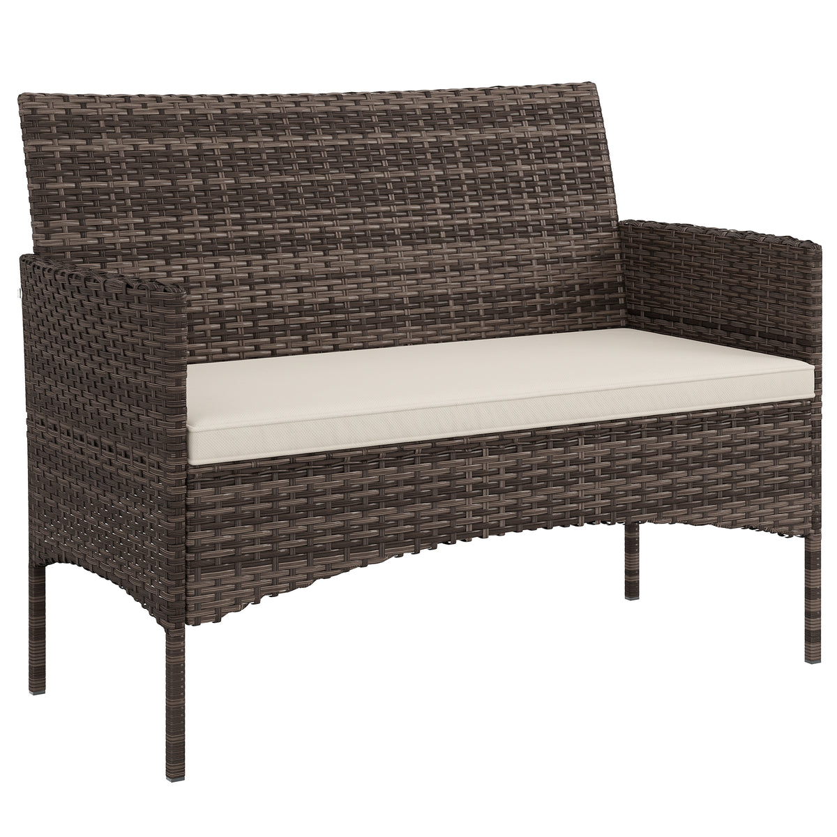Sofá De Ratán Outsunny Ratán Pe, Acero Caqui 115x63x85 Cm_0