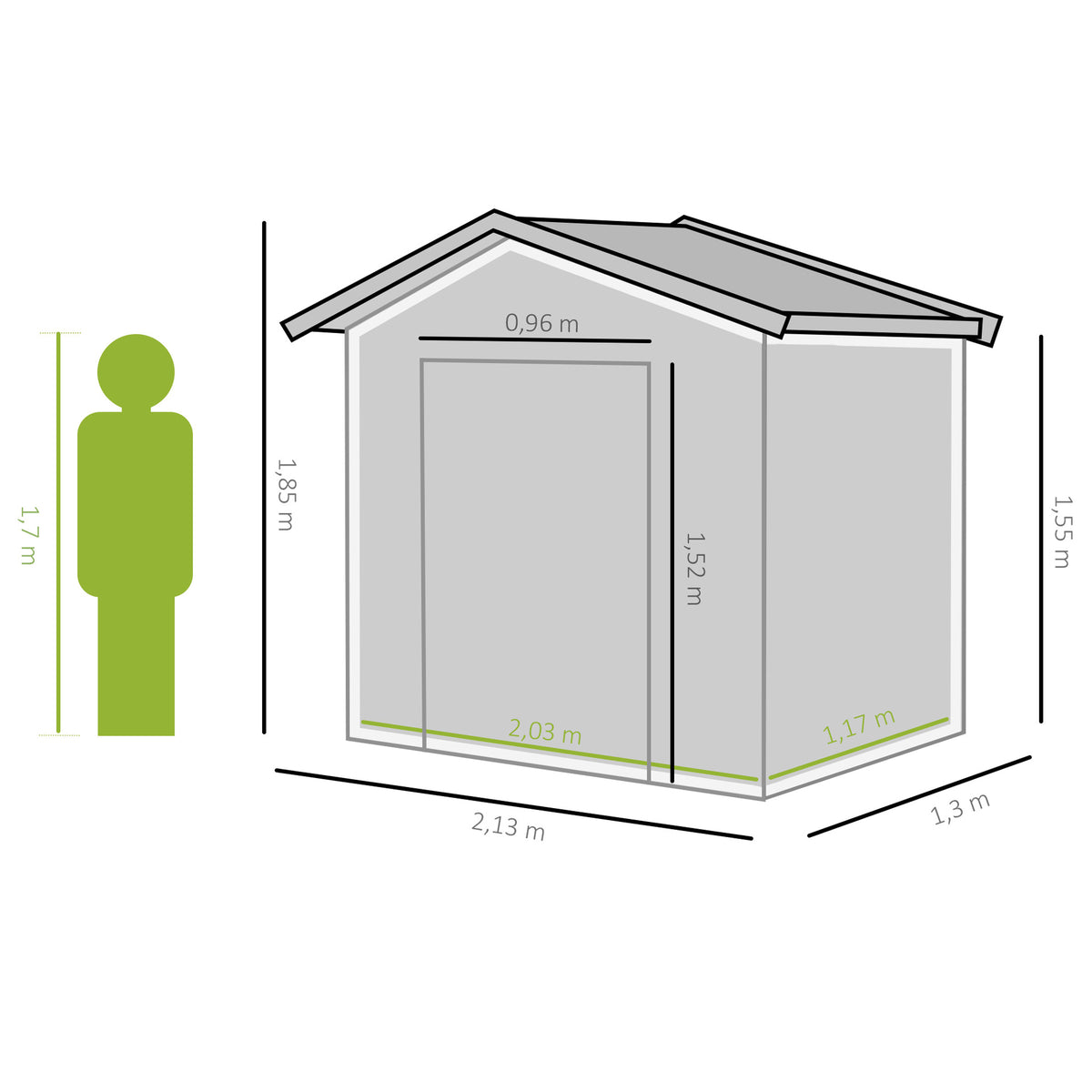 Caseta De Jardín Con 2 Puertas Correderas Outsunny Verde 213x130x185cm_2